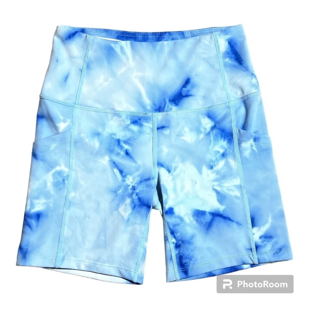 ZELLA Women's Blue Spray Dye Print Live In Pull-On Biker Shorts, Small